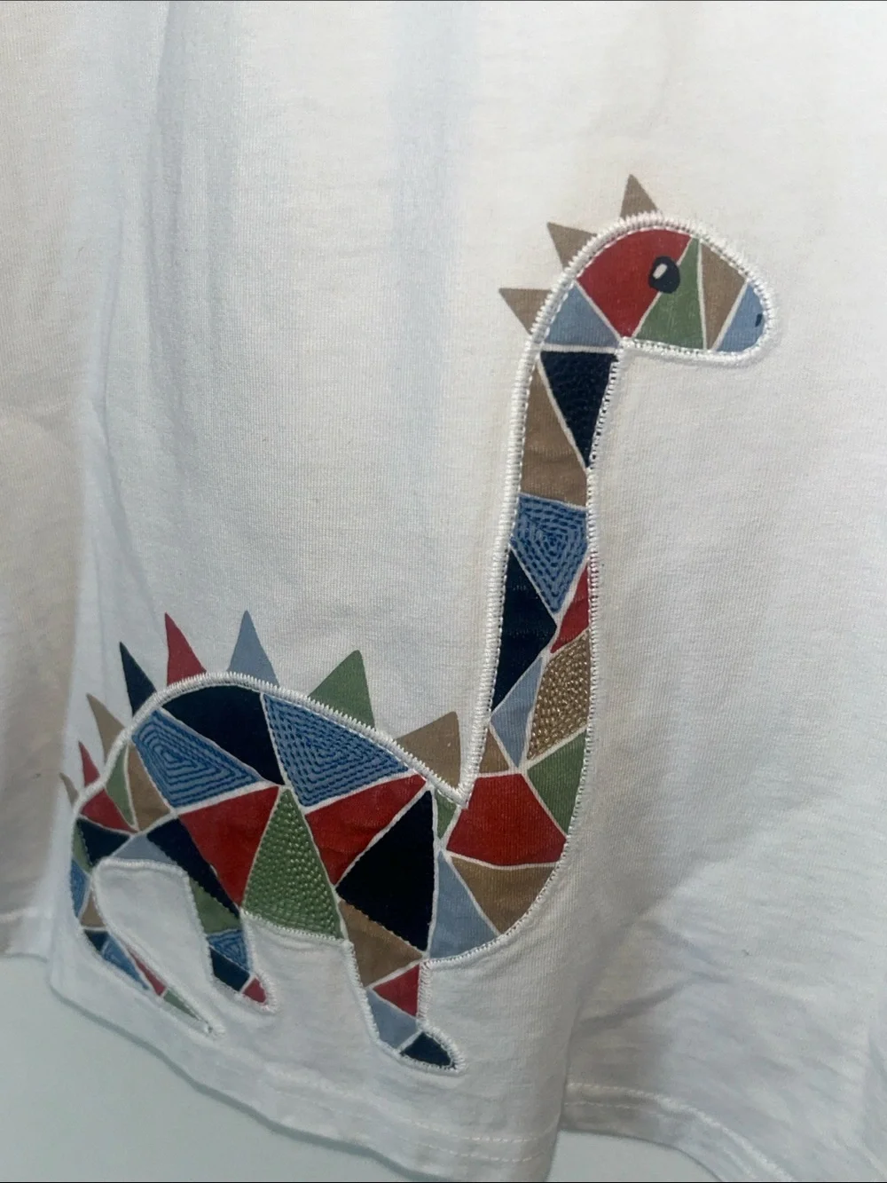 Kids White Polo Shirt with Colorful Dino Patch - size 5T
